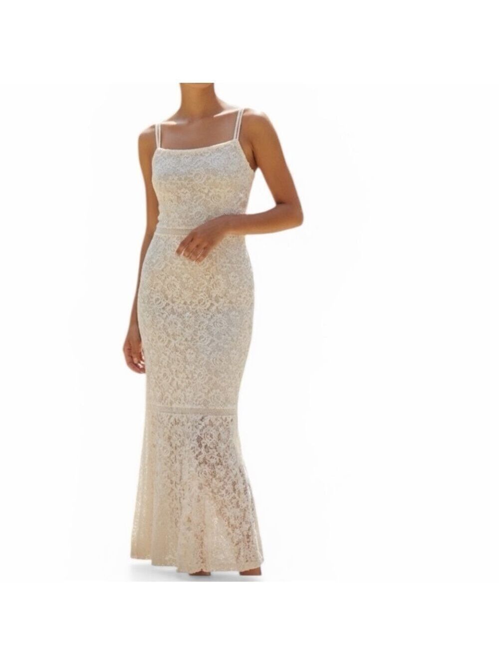 Lauren Ralph Lauren Ivory Floral Lace over Satiny Under Dress Cutout Trim Size 8